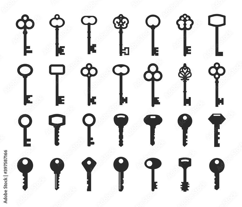 Key collection old and new - vector silhouette Key collection old and new - vector silhouette