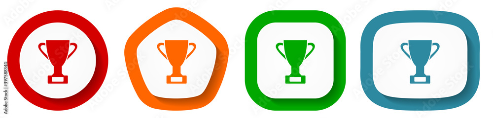 Cup vector icon set, prize flat design vector illustration in 4 colors options for webdesign and mobile applications Cup vector icon set, prize flat design vector illustration in 4 colors options for webdesign and mobile applications