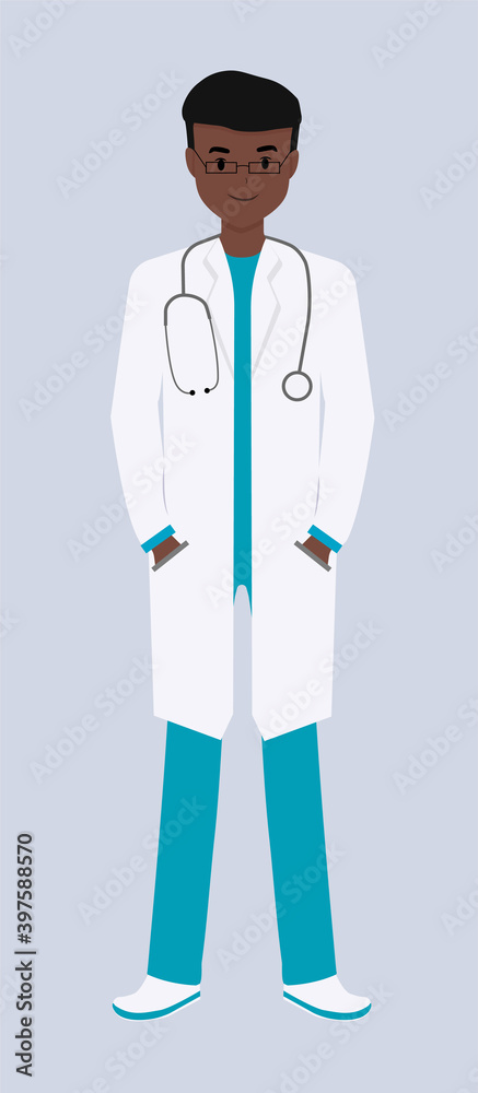 The doctor is isolated on a white background. Character in uniform. Vector illustration The doctor is isolated on a white background. Character in uniform. Vector illustration