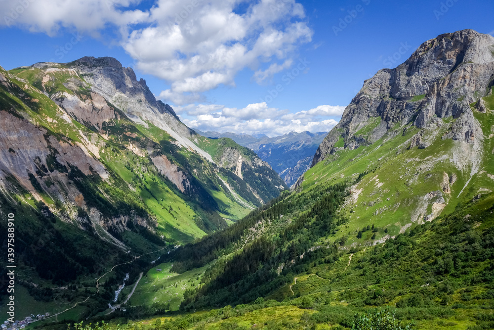 Mountain and pastures landscape in French alps Mountain and pastures landscape in French alps