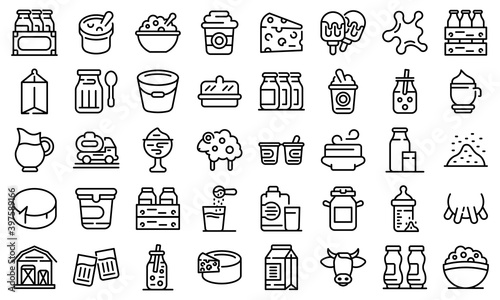 Dairy icons set. Outline set of dairy vector icons for web design isolated on white background