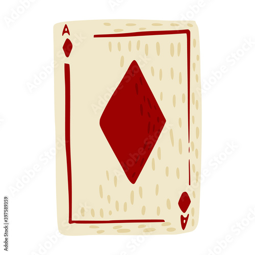 Play card diamonds isolated on white background. Vintage abstract design card in color red.