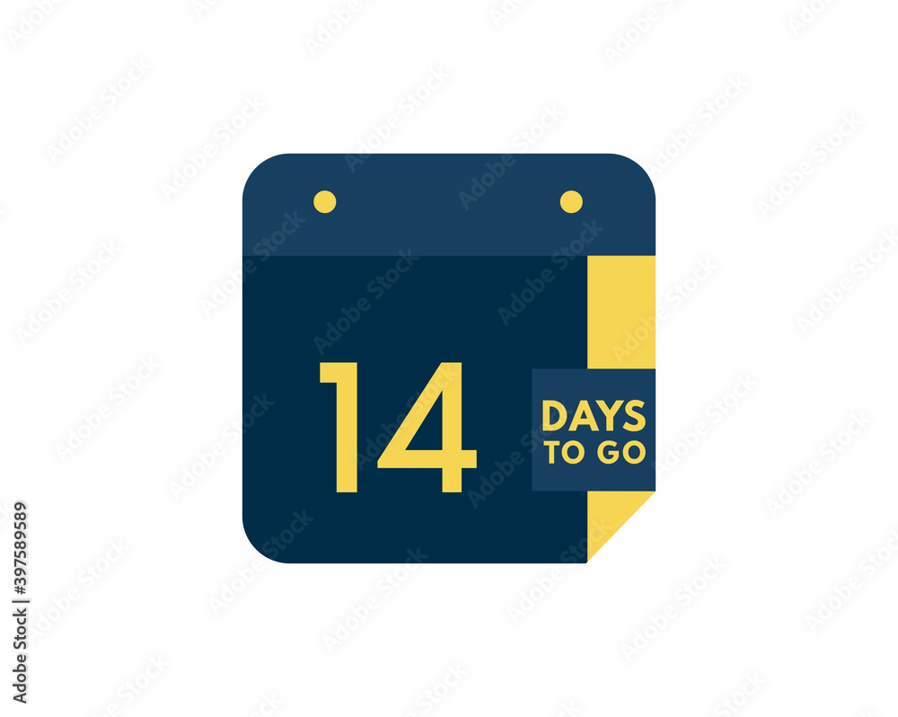 Fototapeta premium 14 days to go calendar icon on white background, 14 days countdown, Countdown left days banner image
