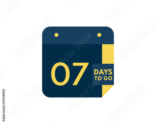 7 days to go calendar icon on white background, 7 days countdown, Countdown left days banner image