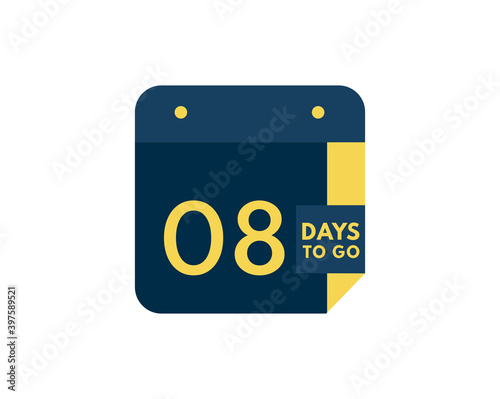 8 days to go calendar icon on white background, 8 days countdown, Countdown left days banner image