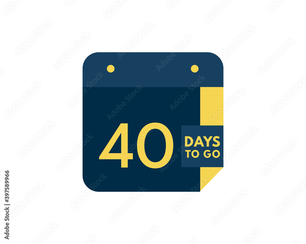 40 days to go calendar icon on white background, 40 days countdown, Countdown left days banner image 40 days to go calendar icon on white background, 40 days countdown, Countdown left days banner image
