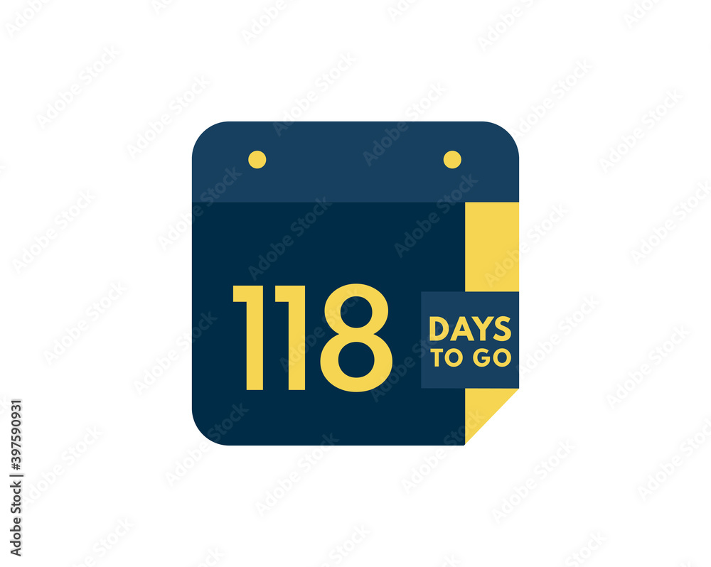 118 days to go calendar icon on white background, 118 days countdown, Countdown left days banner image 118 days to go calendar icon on white background, 118 days countdown, Countdown left days banner image