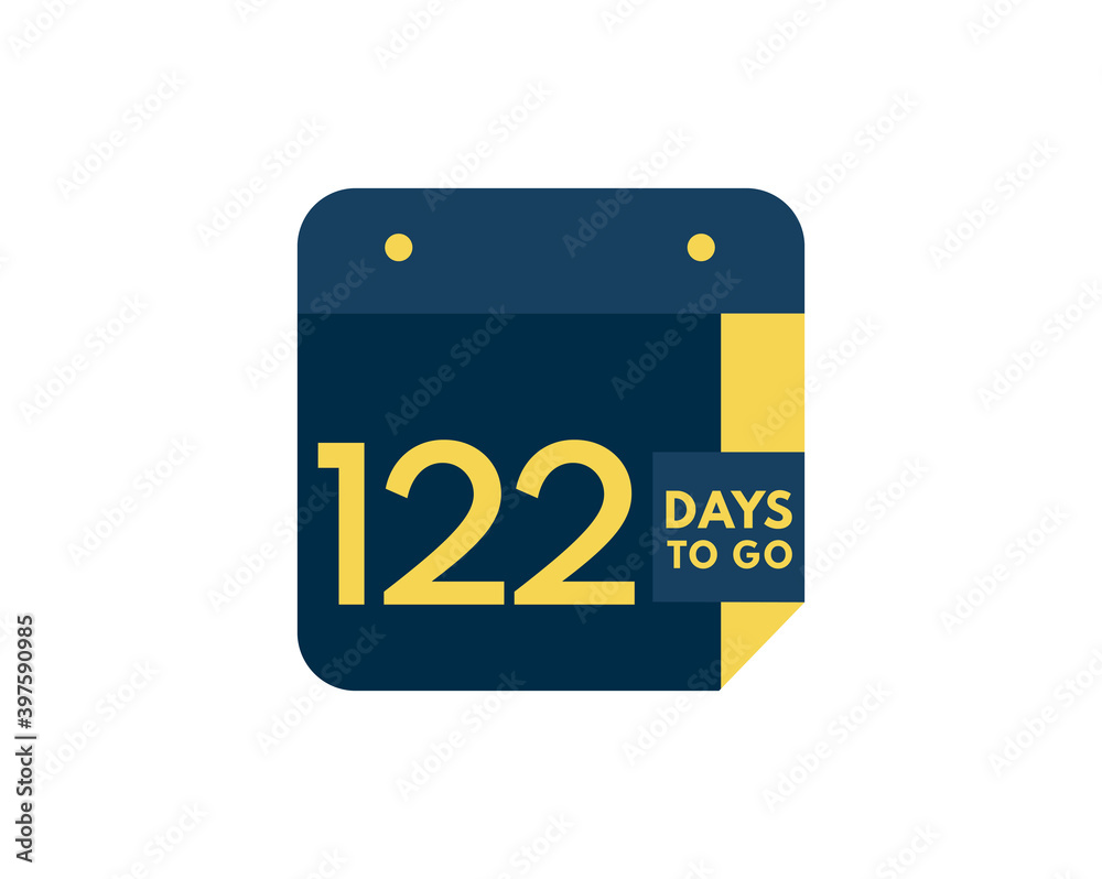 122 days to go calendar icon on white background, 122 days countdown, Countdown left days banner image 122 days to go calendar icon on white background, 122 days countdown, Countdown left days banner image
