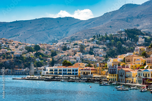 Symi Island harbour view in Greece. © nejdetduzen