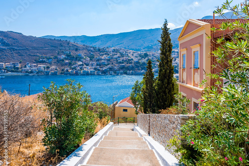 Fototapeta Naklejka Na Ścianę i Meble -  Colorful street view of Symi Island in Greece