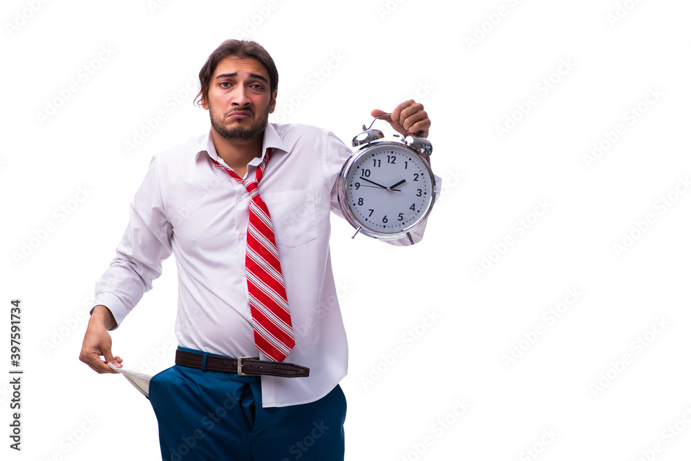 Unhappy young male employee in time management concept Unhappy young male employee in time management concept