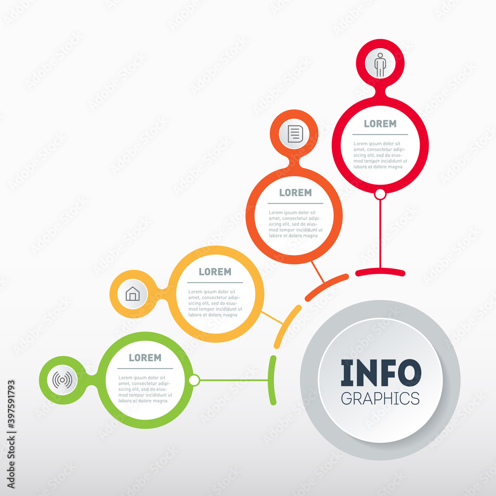 Business presentation concept with four processes. Template of 4-steps diagram with options. Vector infographic of technology or education processes with 4 steps. Business presentation concept with four processes. Template of 4-steps diagram with options. Vector infographic of technology or education processes with 4 steps.
