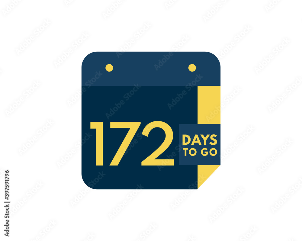 172 days to go calendar icon on white background, 172 days countdown, Countdown left days banner image 172 days to go calendar icon on white background, 172 days countdown, Countdown left days banner image