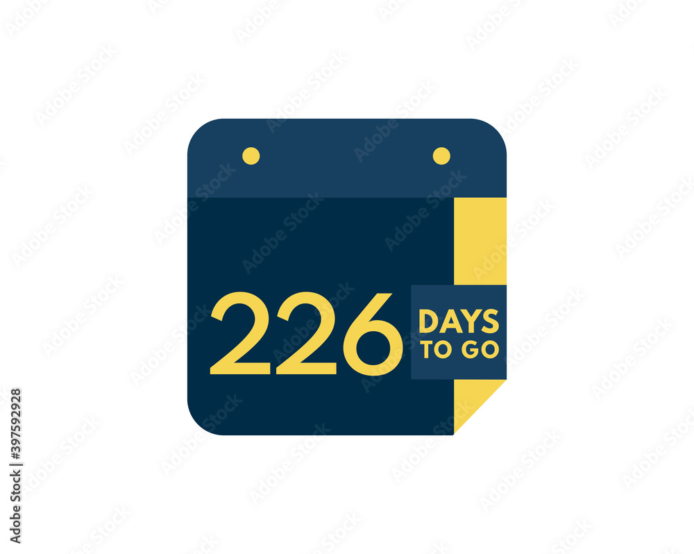 226 days to go calendar icon on white background, 226 days countdown, Countdown left days banner image