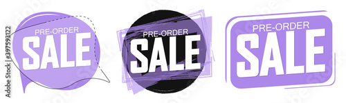 Set Pre-Order Sale banners design template, discount tags, vector illustration