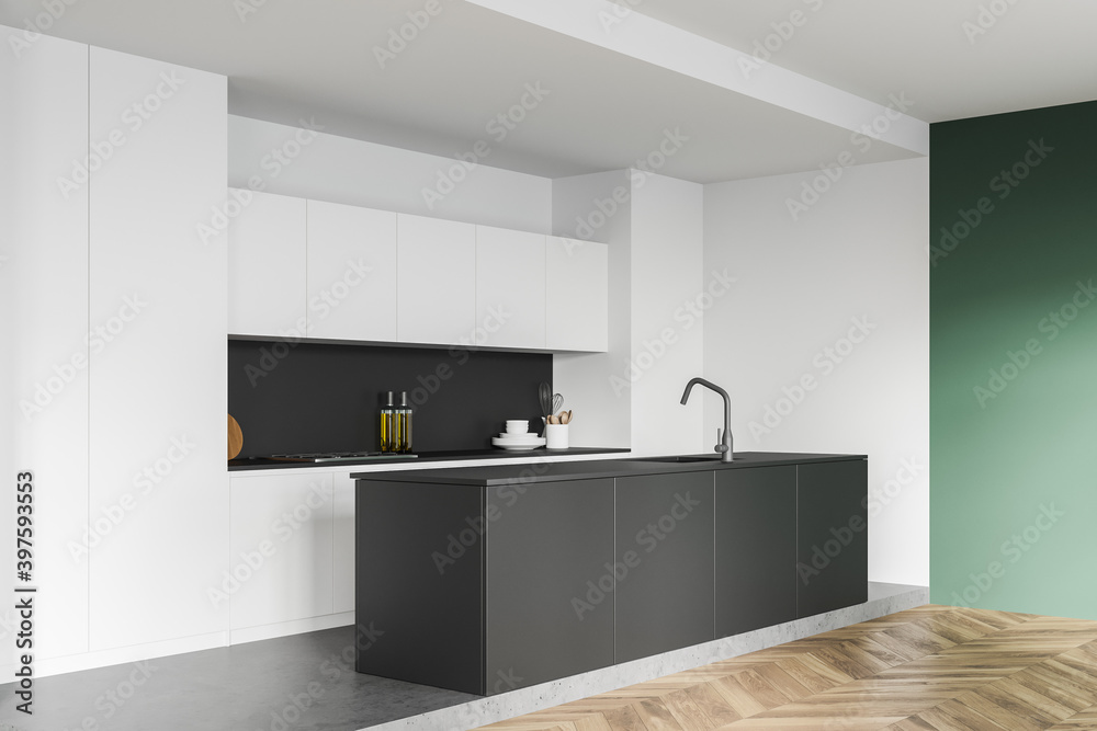 White and green kitchen corner with island White and green kitchen corner with island