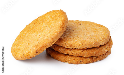 Stack of oat cookies isolated on white