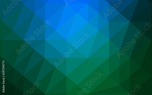 Dark Blue, Green vector shining triangular pattern.