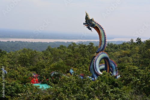 Statue of Phaya Naga Symbol, Phu Manorom Temple, Mukdahan Province, Thailand