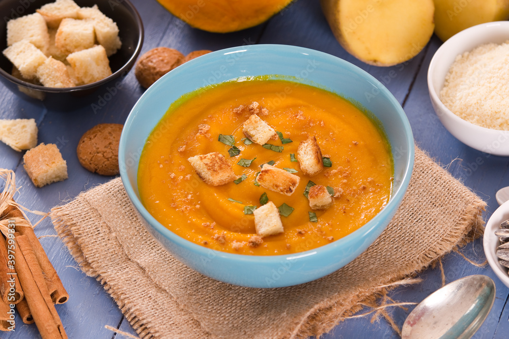 Pumpkin cream soup.
Pumpkin cream soup.