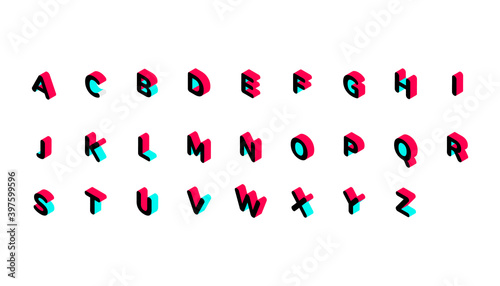 Creative style isometry Tik Tok 3d alphabet letters isolated on white background.Vector illustration