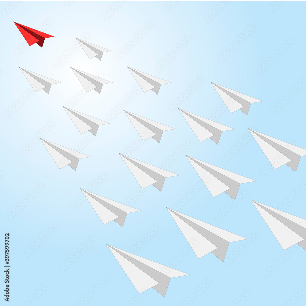 Business leader aiming forward, red paper plane boss