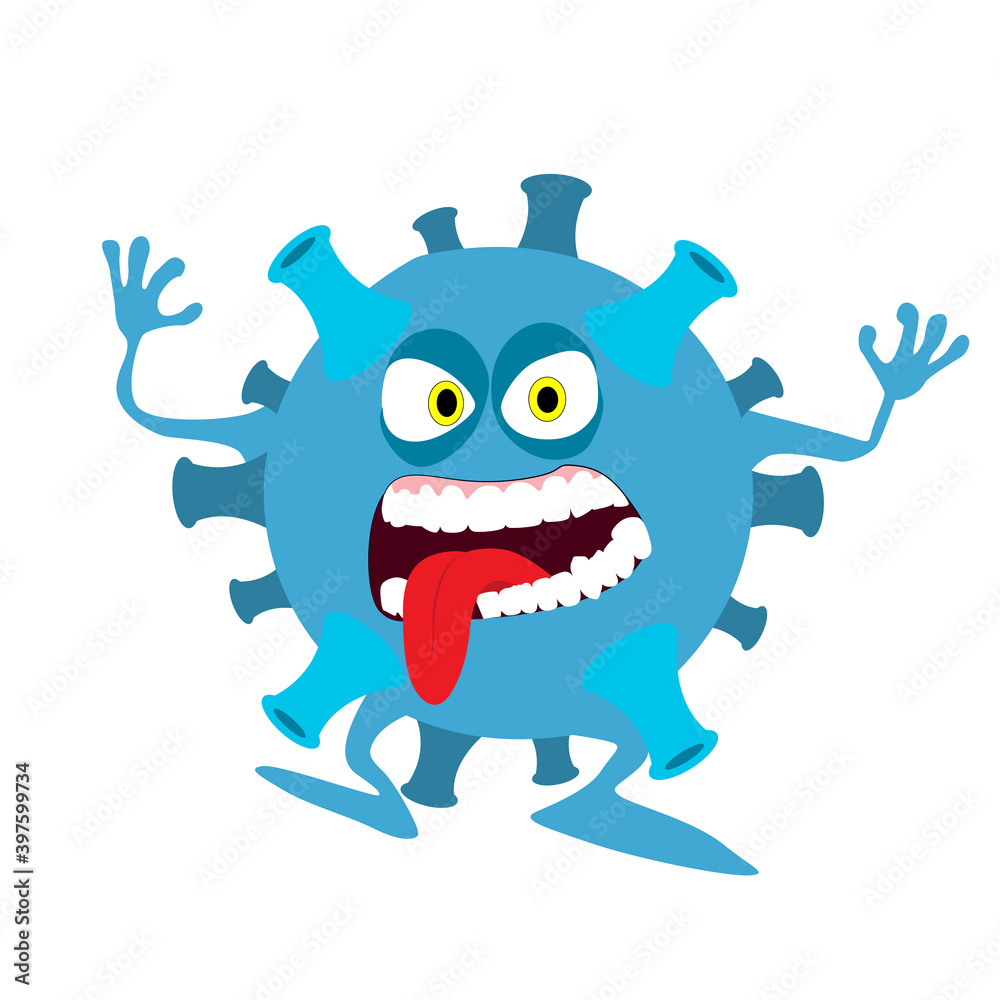 Character funny coronavirus molecula. Vector microbe monster