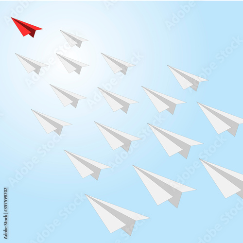 Business leader aiming forward  red paper plane boss