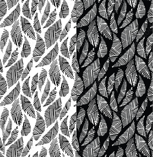 Vector abstract seamless pattern. Stylized floral elements, fantastic flowers, leaves. Black and white hand drawn textile bohemian print. Batik, wallpaper, wrapping