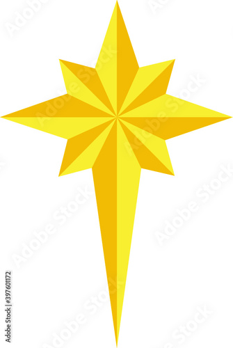 yellow golden x mas star vector graphic object with long tail for Christmas 