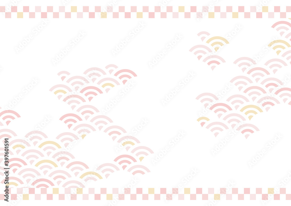 淡い青海波模様の背景イラスト素材　ピンク