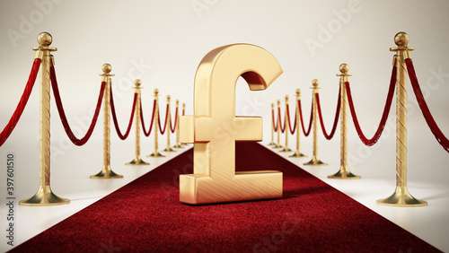 Pound sign standing on red carpet with velvet ropes on both sides. 3D illustration photo