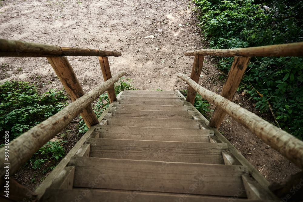Wooden stairs for descent down and rise up. Old wooden steps Wooden stairs for descent down and rise up. Old wooden steps