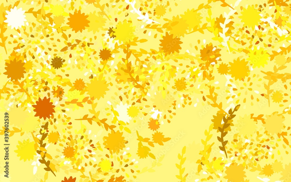 Light Yellow vector abstract backdrop with flowers, roses.