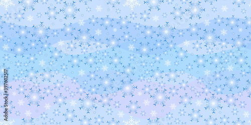 Vector seamless winter New Year pattern with Christmas decorative snowflakes on a light pastel background  for the design of festive wrapping paper  cards  invitations  website design.
