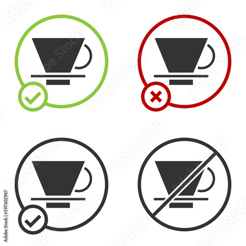 Black V60 coffee maker icon isolated on white background. Circle button. Vector Illustration.