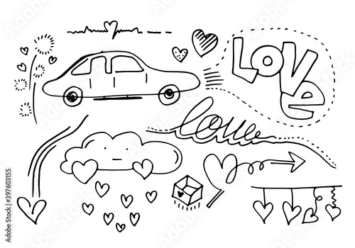 Set of love. Hand drawing. Doodle style. for your design.