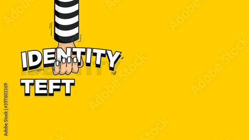 identity teft. prisoner hand stealing text cartoon with blank space for copy space vector illustration 