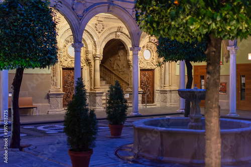 Details of the Jabalquinto Palace at night in Baeza, a World Heritage city photo