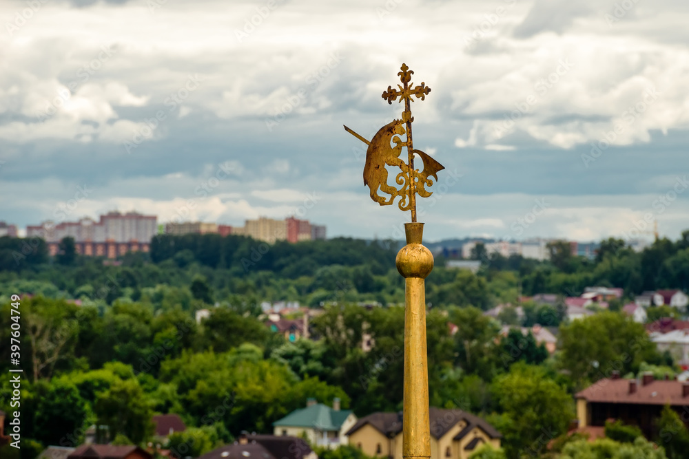 Weather vane bear. View from the belfry of the Spaso-Preobrazhensky Monastery. Yaroslavl