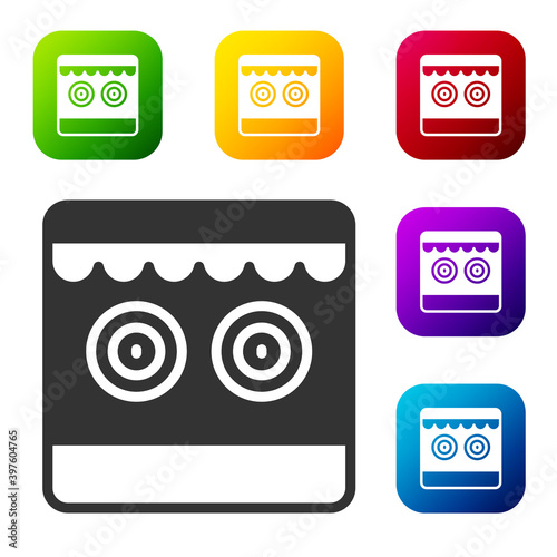 Black Shooting gallery icon isolated on white background. Set icons in color square buttons. Vector.