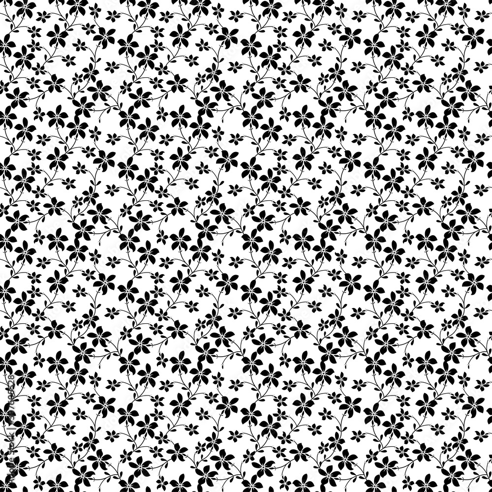 Seamless black floral abstract texture. simple illustration.