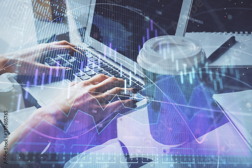 Wallpaper Mural Double exposure of woman hands typing on computer and forex chart hologram drawing. Stock market invest concept. Torontodigital.ca