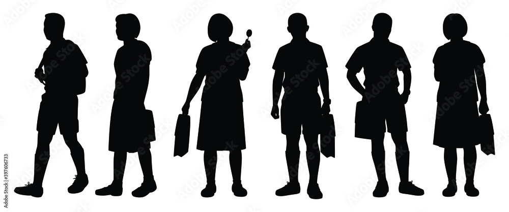 Set of Thailand student silhouette vector on white, education people concept.