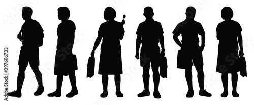 Set of Thailand student silhouette vector on white, education people concept.