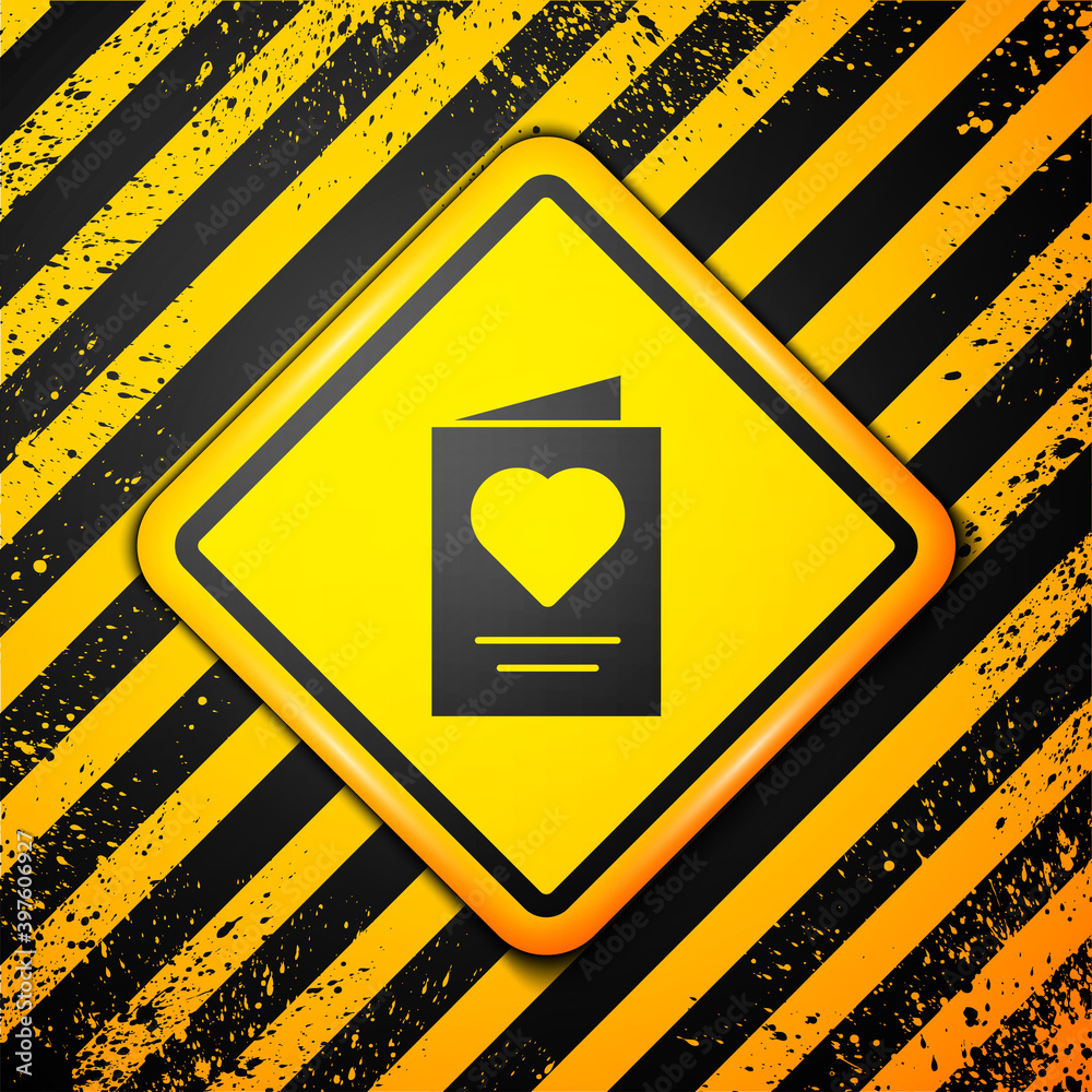 Black Greeting card icon isolated on yellow background. Celebration poster template for invitation or greeting card. Warning sign. Vector. Black Greeting card icon isolated on yellow background. Celebration poster template for invitation or greeting card. Warning sign. Vector.
