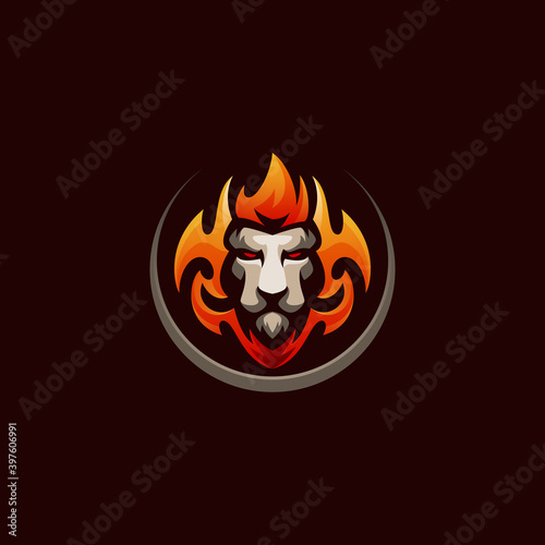 Lion fire gaming logo template