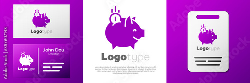 Logotype Piggy bank with coin icon isolated on white background. Icon saving or accumulation of money, investment. Logo design template element. Vector.