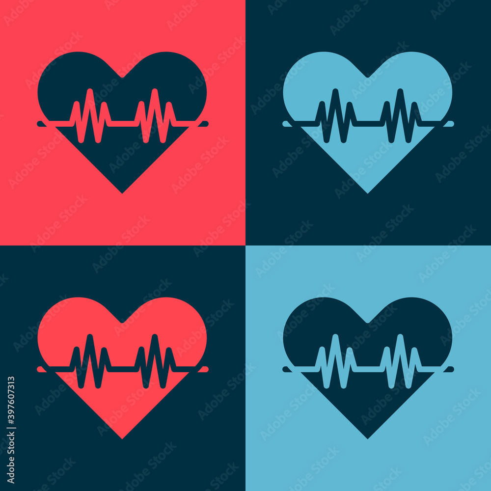 Pop art Heart rate icon isolated on color background. Heartbeat sign. Heart pulse icon. Cardiogram icon. Vector. Pop art Heart rate icon isolated on color background. Heartbeat sign. Heart pulse icon. Cardiogram icon. Vector.