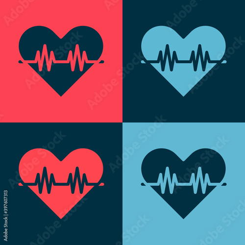 Pop art Heart rate icon isolated on color background. Heartbeat sign. Heart pulse icon. Cardiogram icon. Vector.